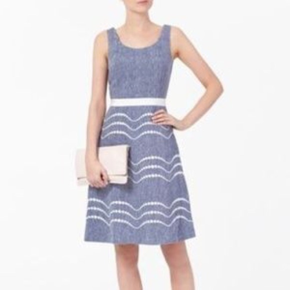 Boden Blue/White Sleeveless Linen Dress Polka Dot